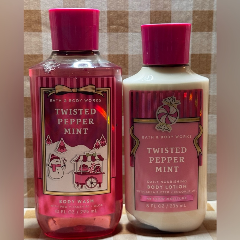 NEW B&BW Twisted Peppermint Body Lotion and Body Wash Set Full Size